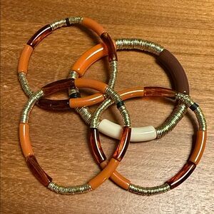 Set of 4 Allie+Bess Orange Brown and Gold Beaded Zo Bracelets Set